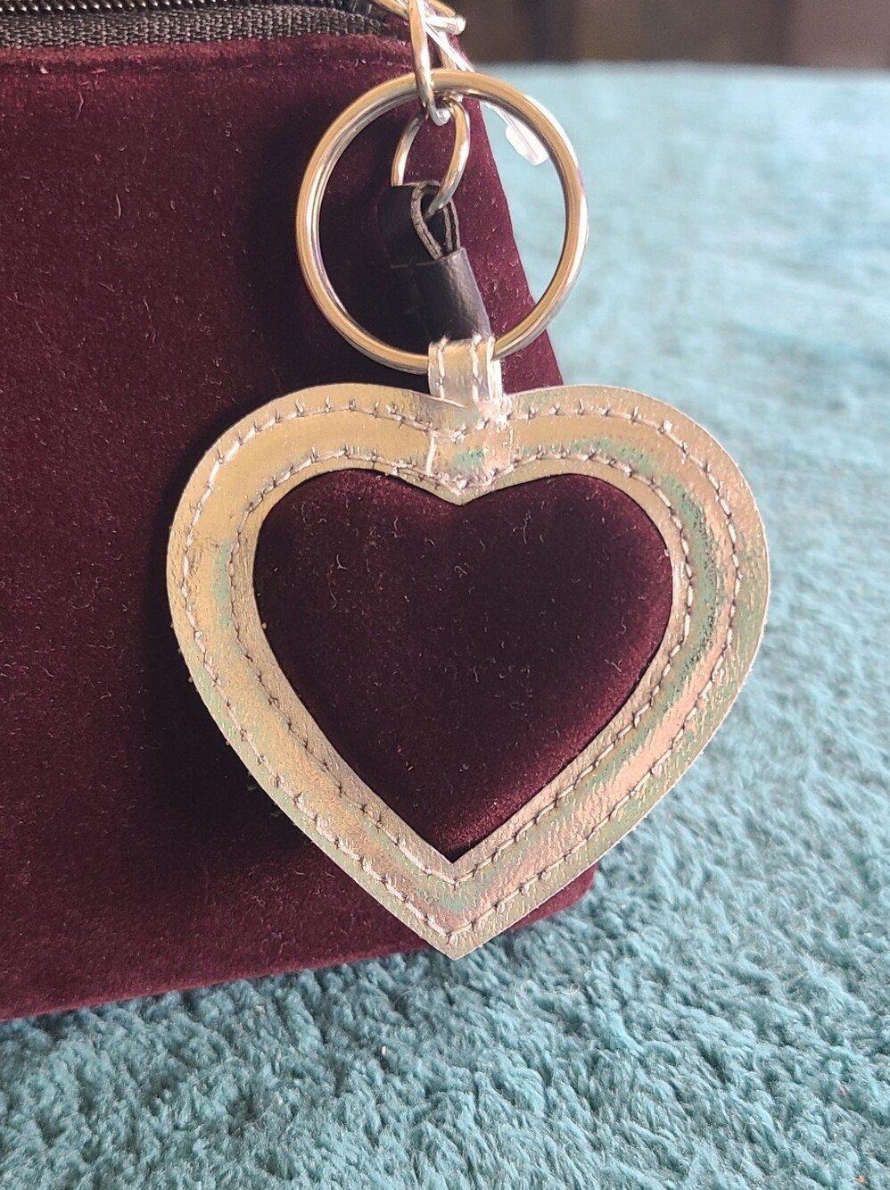 Velvet 'Naughty' Wristlet Cosmetic Pouch with Heart Charm - Burgundy - Picture 2 of 9